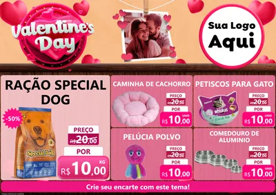 Modelo de Encarte para Encarte A4 Horizontal com o tema Valentine's Day para Pet Shop