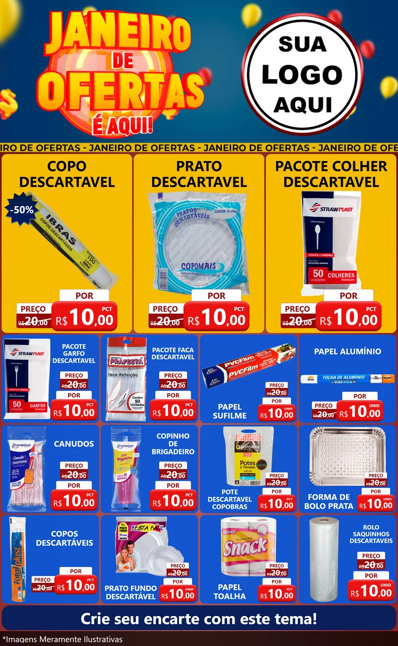Modelo de Encarte para Encarte Grande com o tema Janeiro de Ofertas É Aqui! para Embalagens