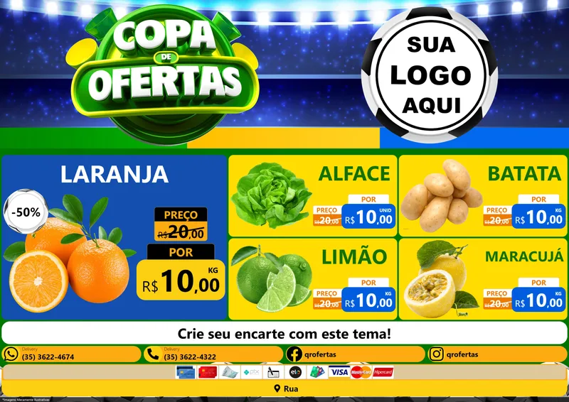 Modelo de Encarte para Encarte A4 Horizontal com o tema Copa de Ofertas para Hortifrúti