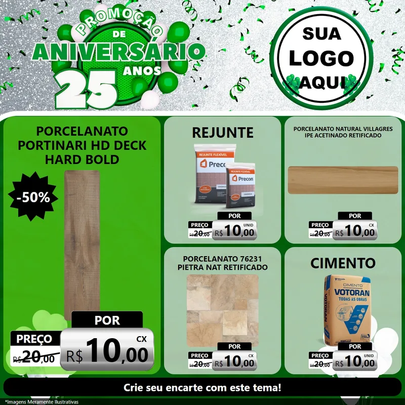 Modelo de Rede Social para Feed Facebook com o tema Promoção de Aniversário - 25 Anos para Pisos e revestimentos