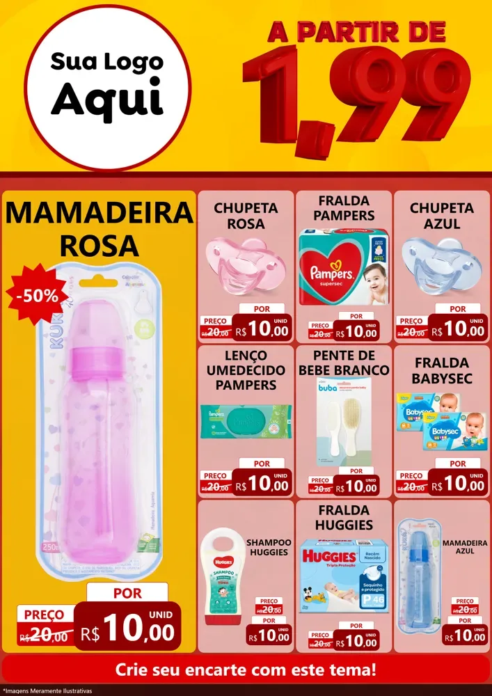 Modelo de Encarte para Encarte A4 Vertical com o tema A Partir de Um e Noventa e Nove - 1,99 para Bebês