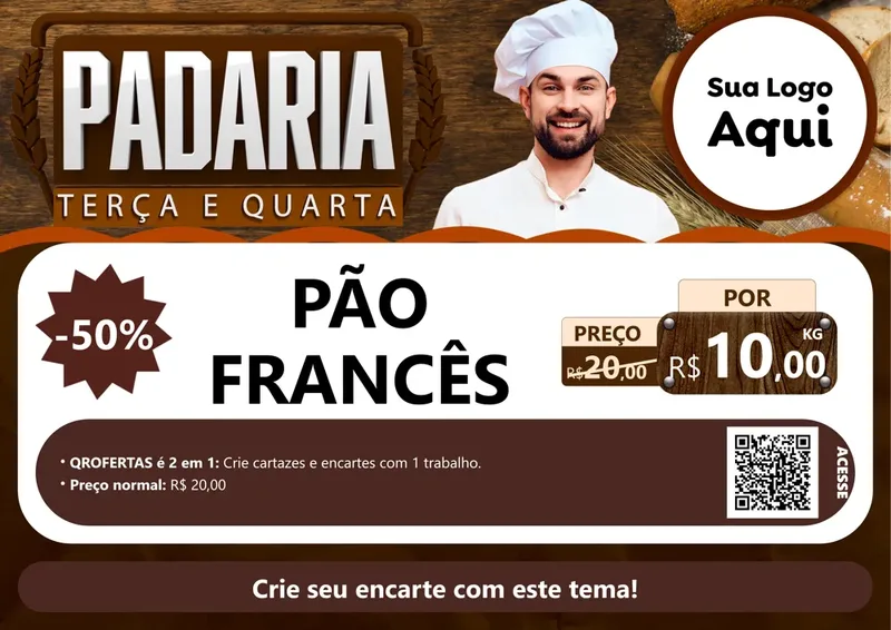 Modelo de Cartaz para Cartaz A4 Horizontal com o tema Terça e Quarta Da Padaria para Padaria