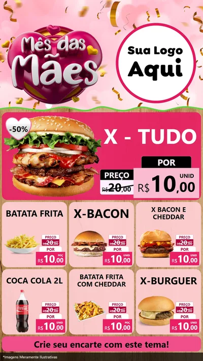 Modelo de Rede Social para Stories com o tema Mês das Mães para Hamburgueria