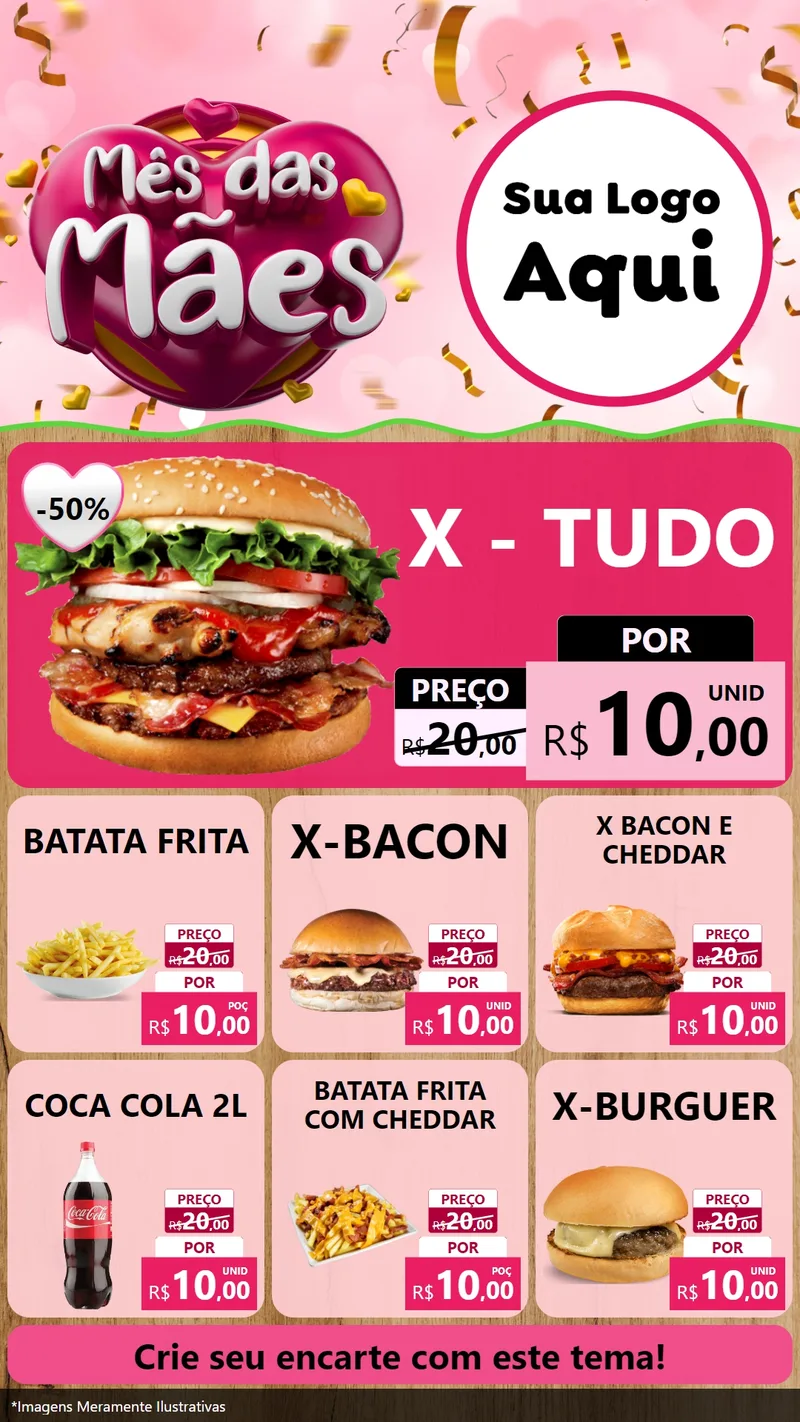 Modelo de Rede Social para Stories com o tema Mês das Mães para Hamburgueria