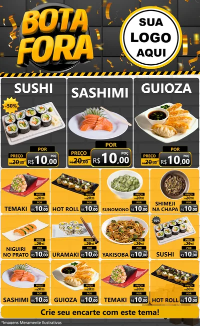 Modelo de Encarte para Encarte Grande com o tema Bota Fora para Comida japonesa