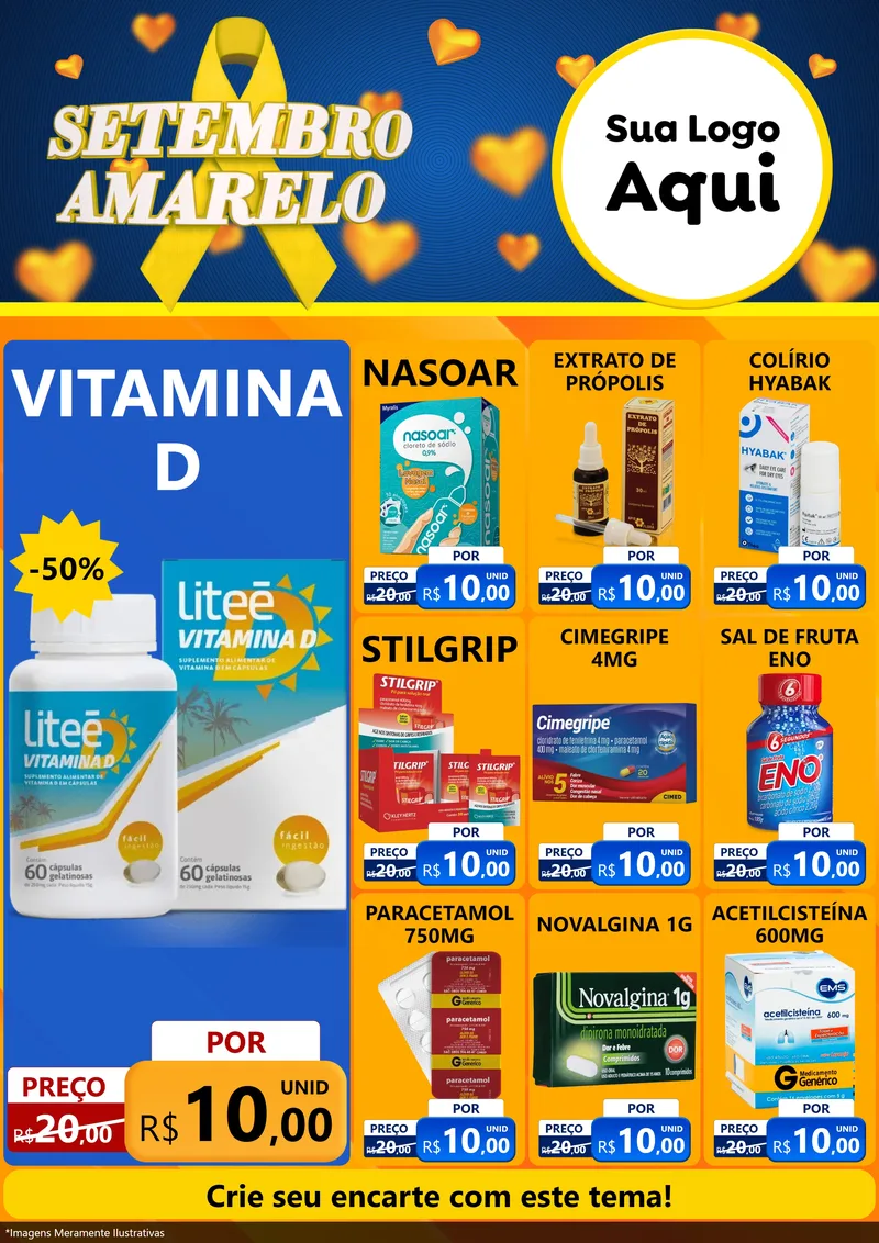 Modelo de Encarte para Encarte A4 Vertical com o tema Setembro Amarelo para Farmácia