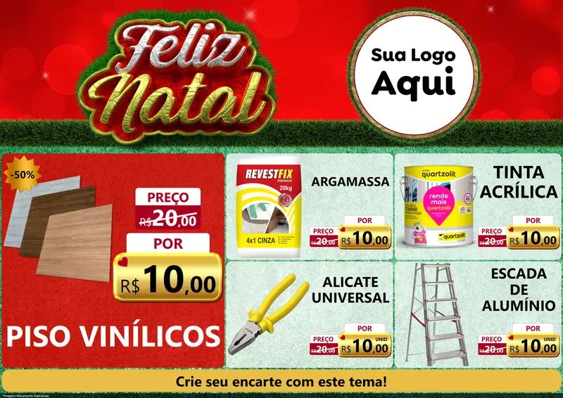 Modelo de Encarte para Encarte A4 Horizontal com o tema Feliz Natal para Material para Construção