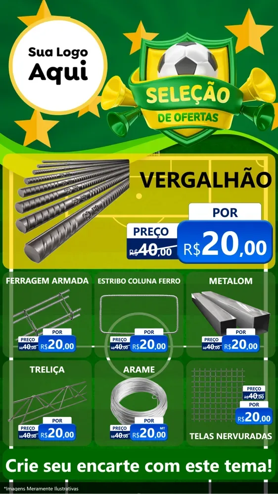 Modelo de Rede Social para Stories com o tema Seleção de Ofertas - Copa para Ferragens