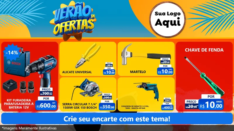 Modelo de TV para TV Horizontal com o tema Verão de Ofertas para Maquinas e Ferramentas