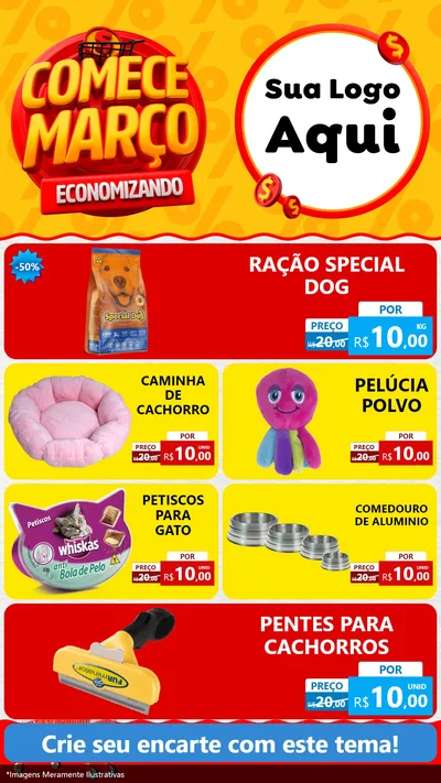 Modelo de TV para TV Vertical com o tema Comece Março Economizando para Pet Shop
