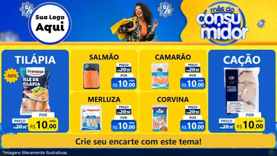 Modelo de TV para TV Horizontal com o tema Mês do Consumidor para Peixaria
