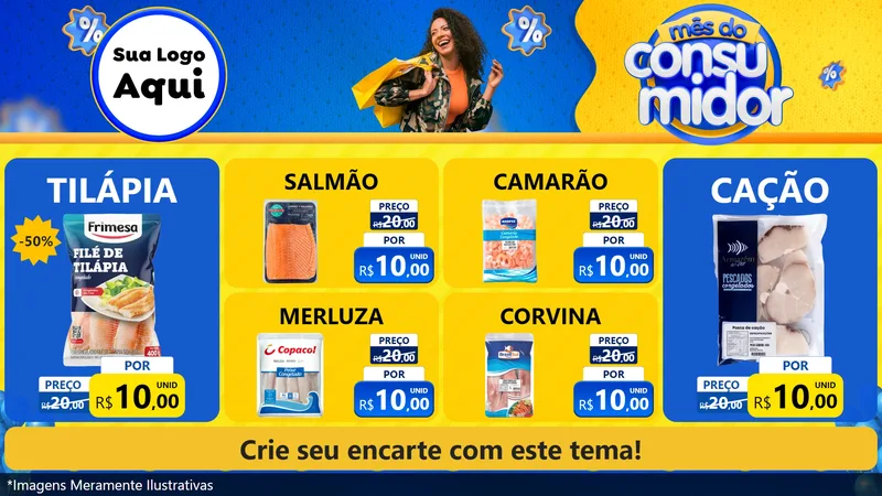 Modelo de TV para TV Horizontal com o tema Mês do Consumidor para Peixaria