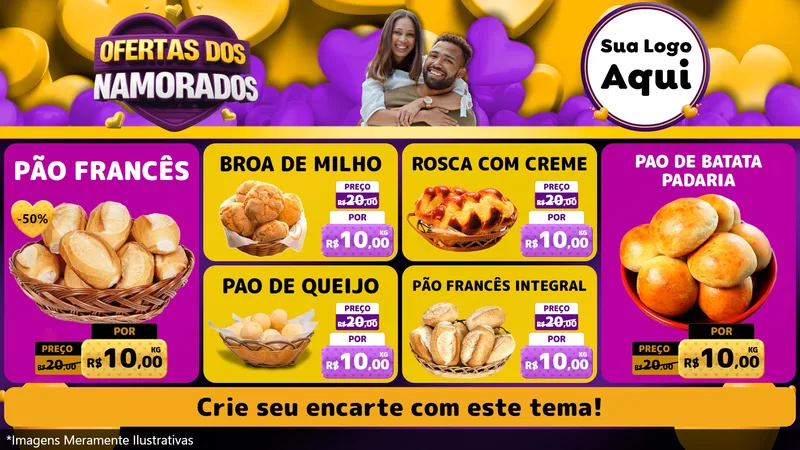 Modelo de TV para TV Horizontal com o tema Oferta Dos Namorados para Padaria