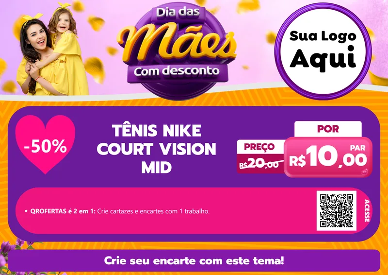 Modelo de Cartaz para Cartaz A4 Horizontal com o tema Dia das Mães com Desconto para Calçados