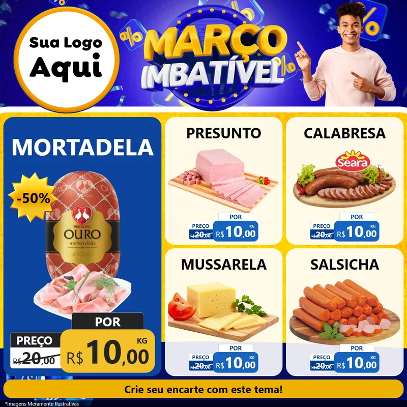 Modelo de Rede Social para Feed Facebook com o tema Março Imbatível para Frios e Laticínios