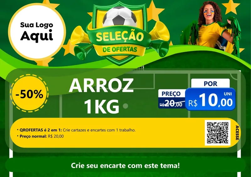 Modelo de Cartaz para Cartaz A4 Horizontal com o tema Seleção de Ofertas - Copa para Supermercado