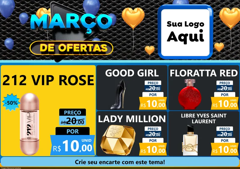 Modelo de Encarte para Encarte A4 Horizontal com o tema Março de Ofertas para Perfumes