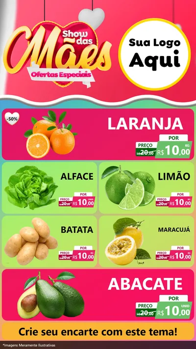 Modelo de TV para TV Vertical com o tema Show das Mães - Ofertas Especiais para Hortifrúti