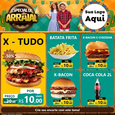 Modelo de Rede Social para Feed Facebook com o tema Especial De Arraial para Hamburgueria