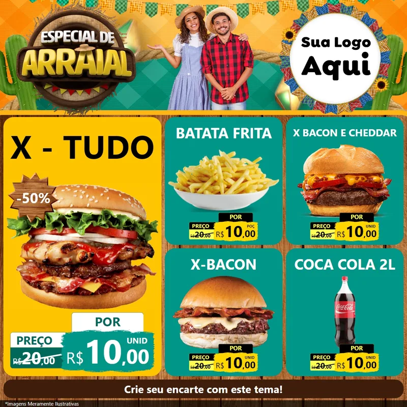 Modelo de Rede Social para Feed Facebook com o tema Especial De Arraial para Hamburgueria