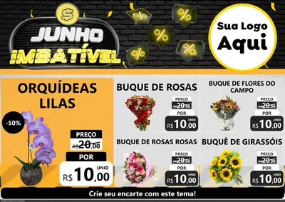 Modelo de Encarte para Encarte A4 Horizontal com o tema Junho Imbatível para Floricultura e jardim