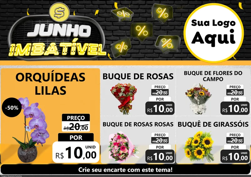 Modelo de Encarte para Encarte A4 Horizontal com o tema Junho Imbatível para Floricultura e jardim