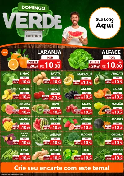 Modelo de Encarte para Encarte A4 Vertical com o tema Domingo Verde para Hortifrúti