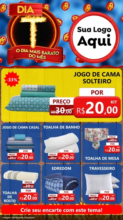 Modelo de Rede Social para Stories com o tema Dia T - O Dia Mais Barato Do Mês para Cama, Mesa e Banho