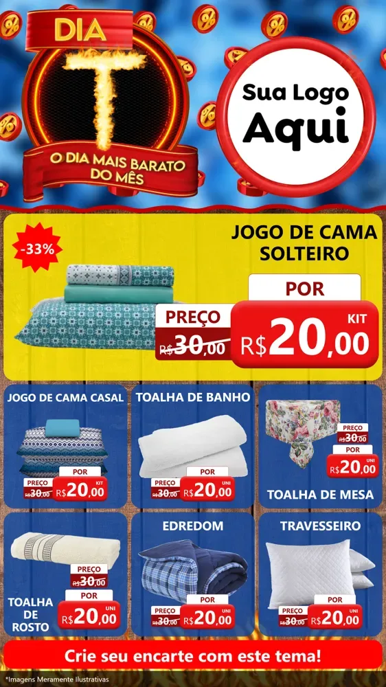 Modelo de Rede Social para Stories com o tema Dia T - O Dia Mais Barato Do Mês para Cama, Mesa e Banho