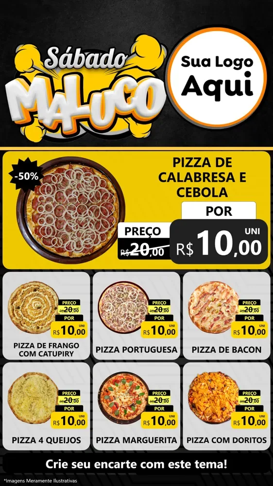 Modelo de Rede Social para Stories com o tema Sábado Maluco para Pizzaria
