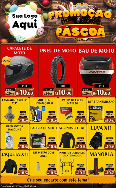 Modelo de Encarte para Encarte Grande com o tema Promoção Páscoa para Moto peças