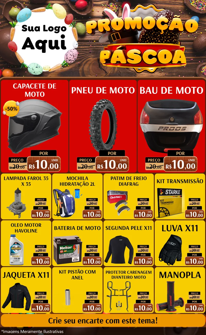 Modelo de Encarte para Encarte Grande com o tema Promoção Páscoa para Moto peças