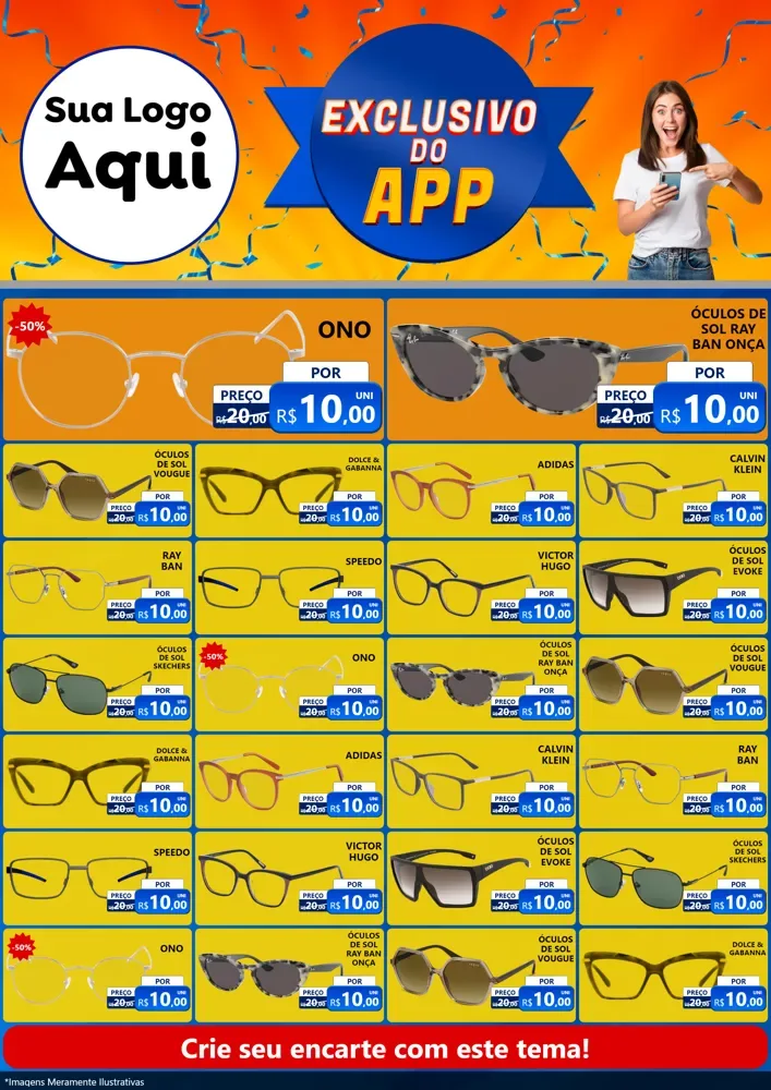 Modelo de Encarte para Encarte A4 Vertical com o tema Exclusivo do Aplicativo para Óticas