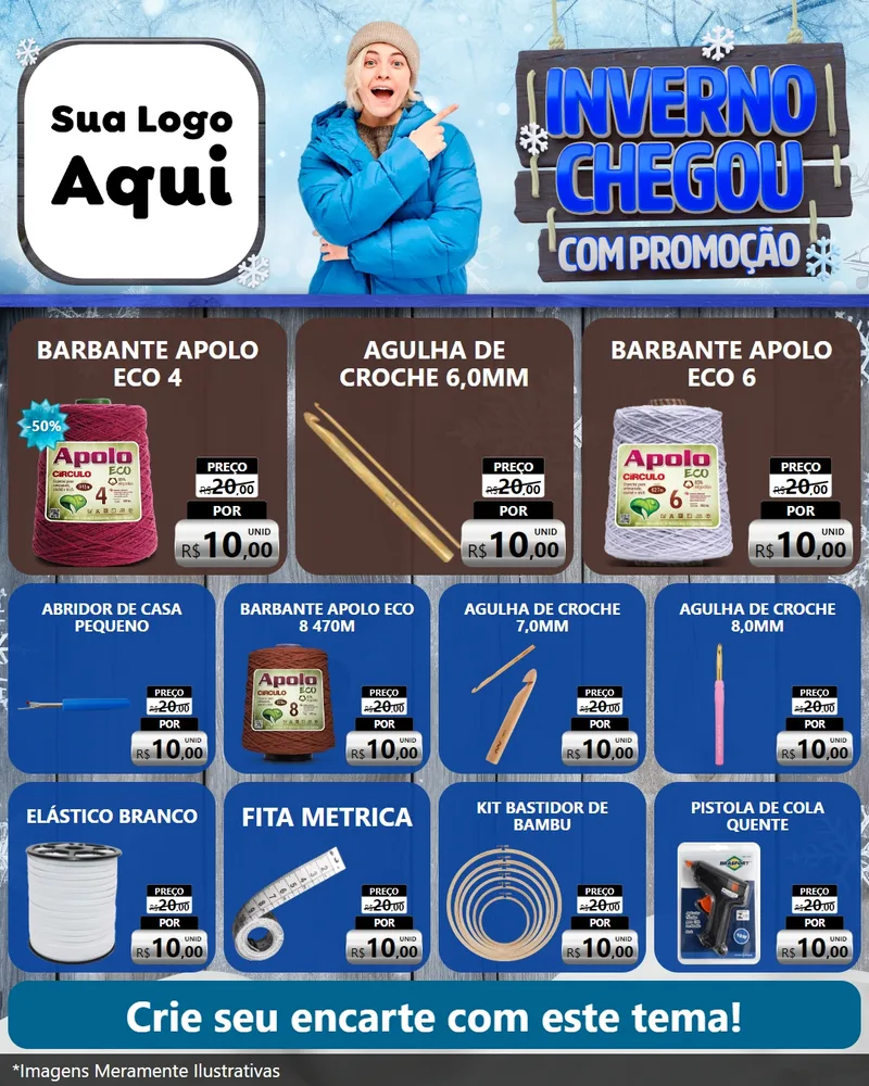 Modelo de Rede Social para Feed Instagram com o tema Inverno Chegou Com Promoção para Armarinho e Aviamentos