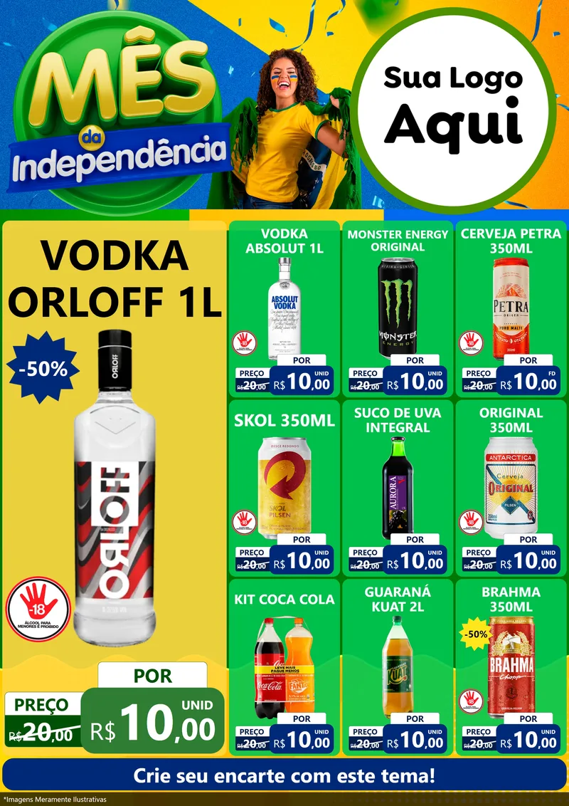 Modelo de Encarte para Encarte A4 Vertical com o tema Mês da Independência para Distribuidora de bebidas
