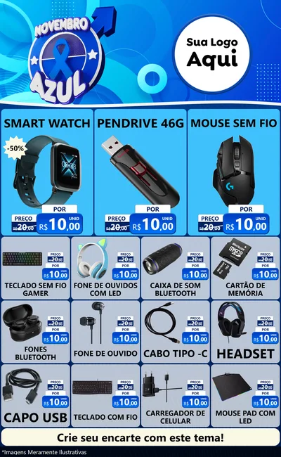 Modelo de Encarte para Encarte Grande com o tema Novembro Azul para Informática