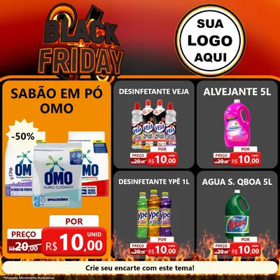 Modelo de Rede Social para Feed Facebook com o tema Black Friday para Produtos de Limpeza