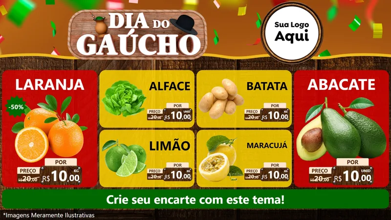 Modelo de TV para TV Horizontal com o tema Dia do Gaúcho para Hortifrúti