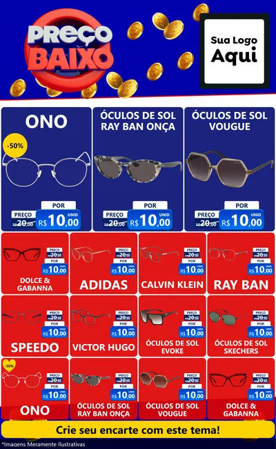 Modelo de Encarte para Encarte Grande com o tema Preço Baixo para Óticas