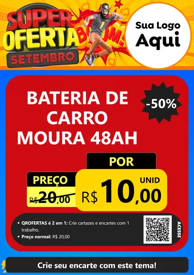 Modelo de Cartaz para Cartaz A4 Vertical com o tema Super Oferta Setembro para Baterias Elétricas