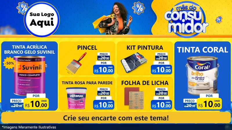 Modelo de TV para TV Horizontal com o tema Mês do Consumidor para Tintas e Ferramentas
