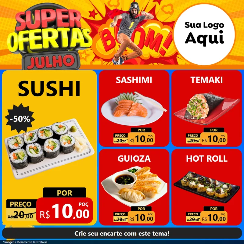 Modelo de Rede Social para Feed Facebook com o tema Super Ofertas Julho para Comida japonesa