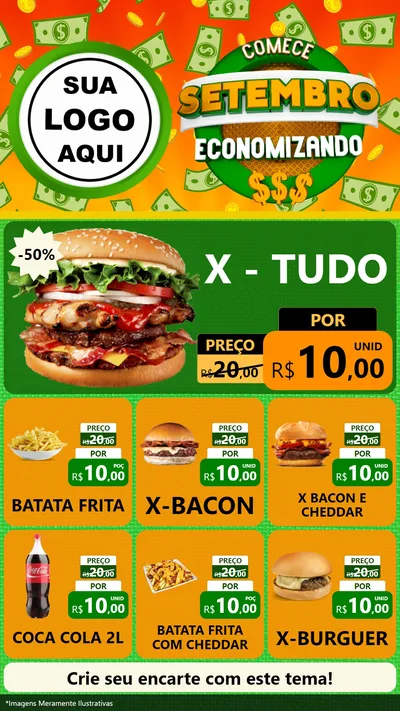 Modelo de Rede Social para Stories com o tema Comece Setembro Economizando para Hamburgueria