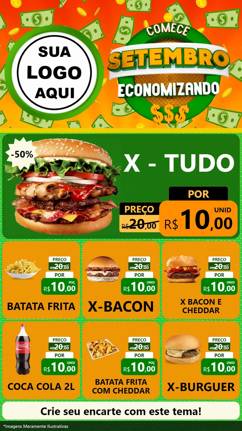 Modelo de Rede Social para Stories com o tema Comece Setembro Economizando para Hamburgueria