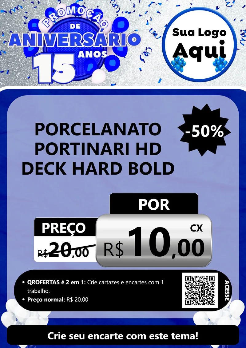 Modelo de Cartaz para Cartaz A4 Vertical com o tema Promoção de Aniversário - 15 Anos para Pisos e revestimentos