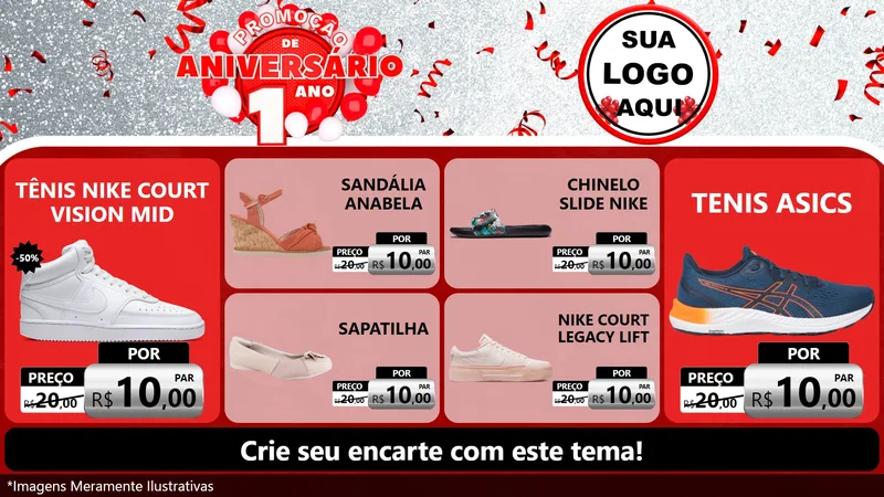 Modelo de TV para TV Horizontal com o tema Promoção de Aniversário - 1 Ano para Calçados