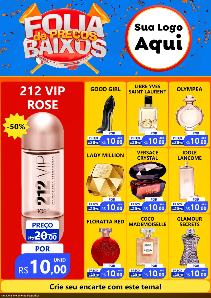 Modelo de Encarte para Encarte A4 Vertical com o tema Folia de Preços Baixos para Perfumes