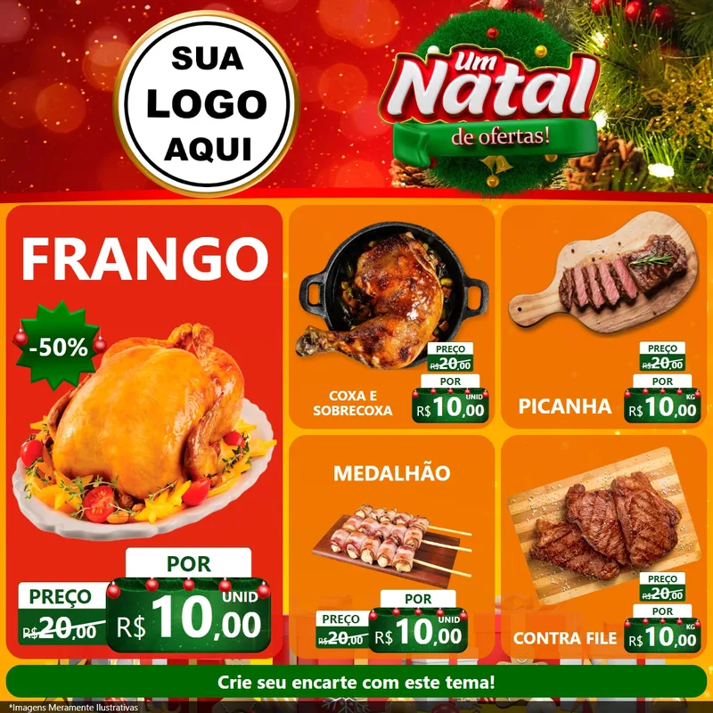 Modelo de Rede Social para Feed Facebook com o tema Um Natal de Ofertas para Assados