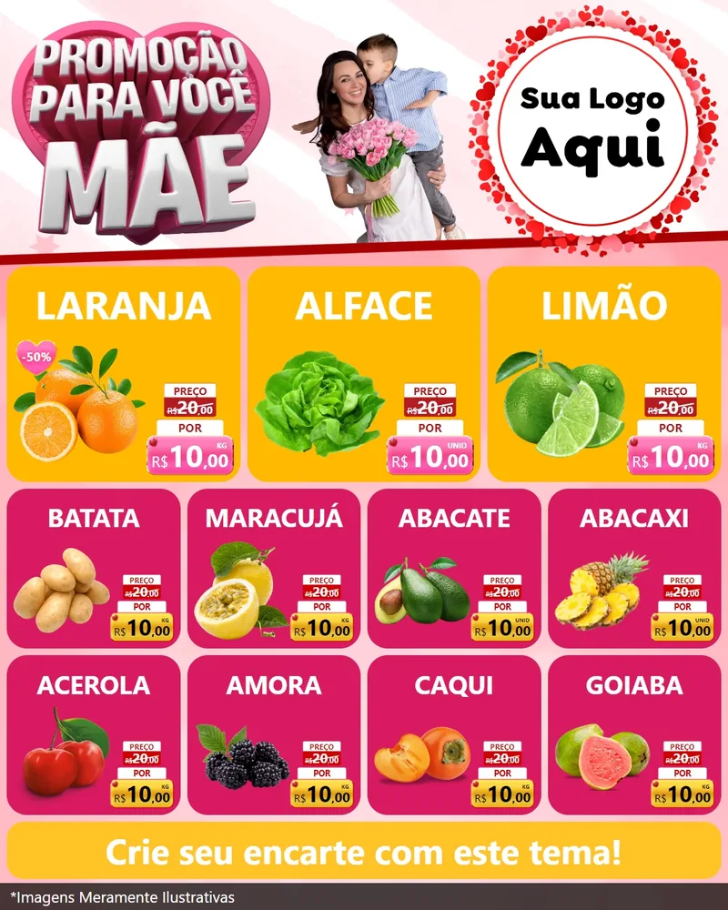 Modelo de Rede Social para Feed Instagram com o tema Promoção Para Você Mãe para Hortifrúti