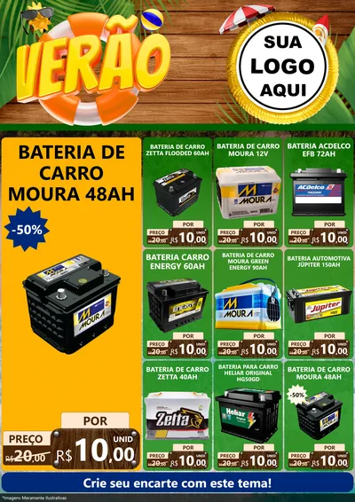 Modelo de Encarte para Encarte A4 Vertical com o tema Verão para Baterias Elétricas